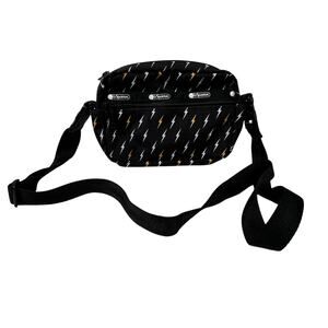 LeSportsac Convertible Crossbody/Belt Bag Black Lightning Bolt Polyester Zip